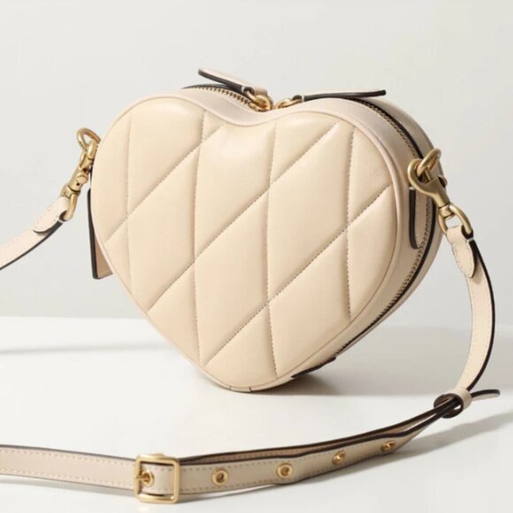 Coach Quilted Leather Heart Crossbody Small Shoulder Bag Ivory Brass CE725 Nappa - Picture 3 of 14